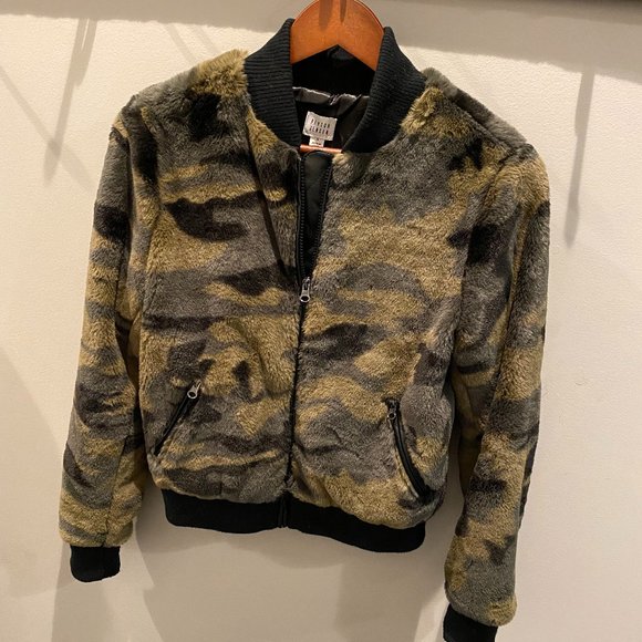 Faux Fur Camo Bomber Jacket - Picture 1 of 8